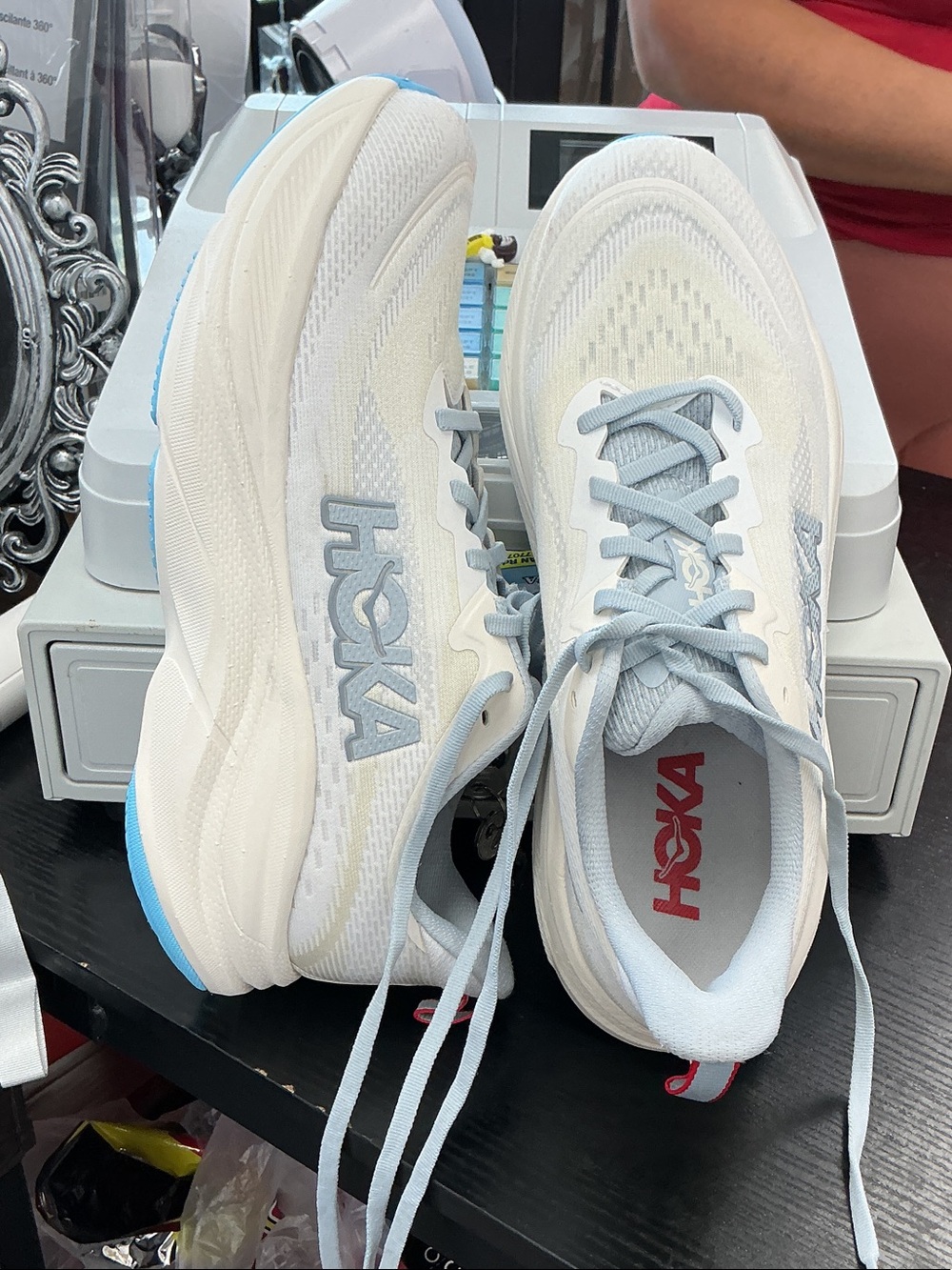 Hoka Women's White and Light Blue Running Sneakers
